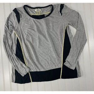 AIKO Top Womens Small Gray Black Silk Contrast Colorblock Mixed Media Top Street